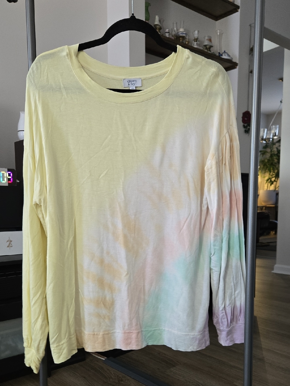 crown & ivy Yellow Tie Dye Crewneck Long Sleeve